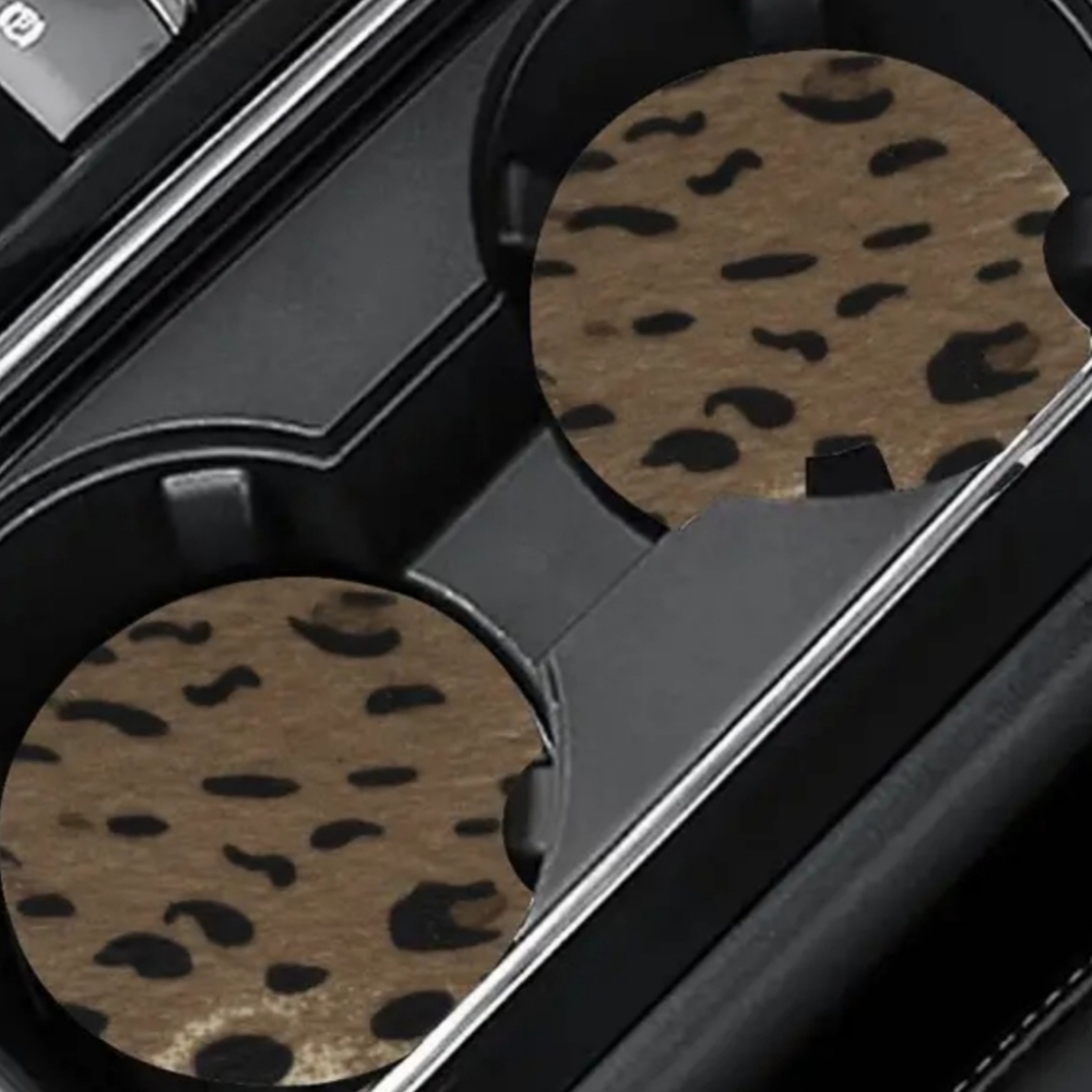 2pc Yellow Leopard Print Car Coasters Set